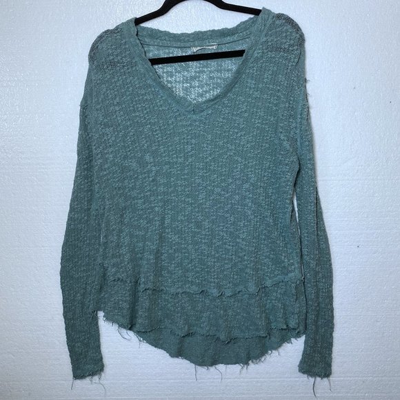 We The Free People S Blue Ocean Air Hacci Pullover Knit Top Lightweight V-Neck - Picture 1 of 10